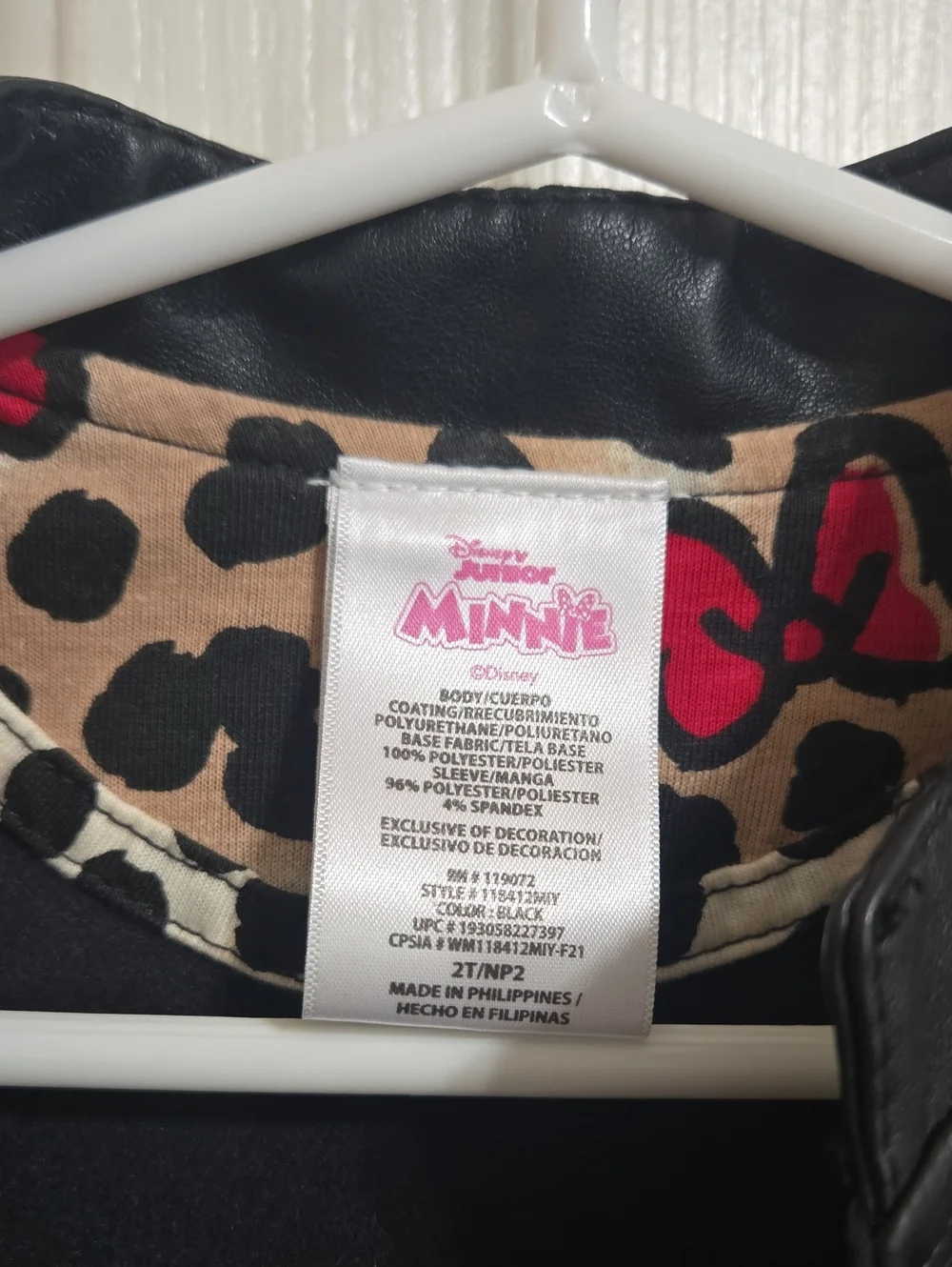 Disney minnie mouse faux leather black moto jacket